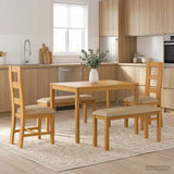 Dining Set 5 pcs Beige Solid Oak Wood 3430288