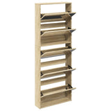 Shoe Cabinet 5-Layer Mirror Oak 63x17x169.5 cm 273937