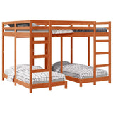 Triple Bunk Bed Frame Wax brown 160 x 200 cm Solid Pine Wood 3414563