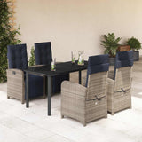5 Piece Garden Dining Set with Cushions Grey Poly Rattan 3212622
