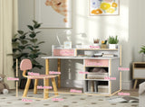 2 Pieces Children Study Table with Hutch, Kids Desk and Chair Set with Storage, Drawer, Shelves, T3398P379031