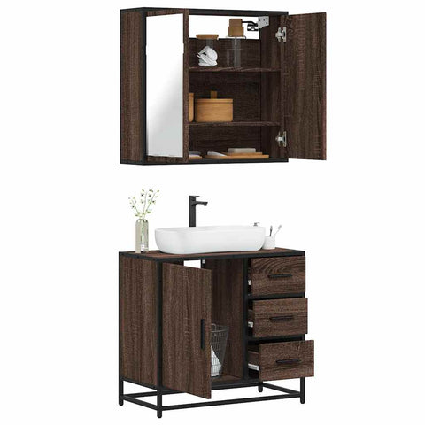 ZNTS 2 Piece Bathroom Furniture Set Brown Oak Engineered Wood 3300899