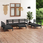 ZNTS 8 Piece Garden Lounge Set Black Solid Pinewood 3082571