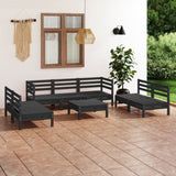 ZNTS 8 Piece Garden Lounge Set Black Solid Pinewood 3082571