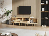 TV Stand with 2 Rattan Drawer and 2 Sliding Doors,Oval TV Cabinet Storage Sideboard with Rounded N605P415641E