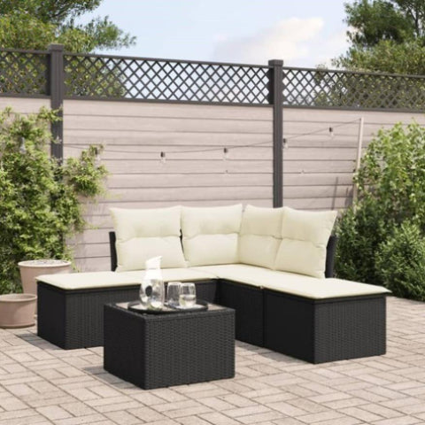 ZNTS 6 Piece Garden Sofa Set with Cushions Black Poly Rattan 3217726