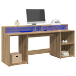 Desk with LED Lights Artisian Oak 200x55x91 cm Engineered Wood 3309446