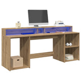 Desk with LED Lights Artisian Oak 200x55x91 cm Engineered Wood 3309446