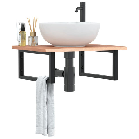 Basin Shelf Wall Mounted Steel and Solid Wood Oak 3302605