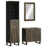 3 Piece Bathroom Furniture Set Black Solid Wood Mango 3310001