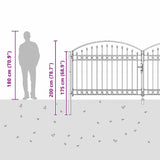 Fence Gate with Lock Grey 401 x 200 cm Steel 42008943