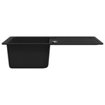 ZNTS Granite Kitchen Sink Single Basin with Drainer Reversible Black 141669