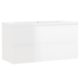 Sink Cabinet with Built-in Basin High Gloss White Engineered Wood 3071564