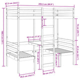 ZNTS Loft Bed Frame with Desk and Chairs White 80x200cm Solid Wood Pine 3308557