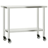 Kitchen Work Table with Wheels 110x55x85 cm Stainless Steel 376467