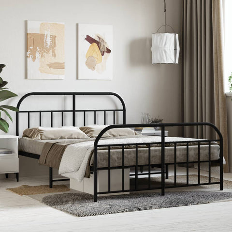 Metal Bed Frame without Mattress with Footboard Black 140x190cm 353653