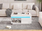 High Glossy LED Coffee Table with Drawer Storage, Wooden Centre Table with RGB Led Lights Rectangle N605P272209W