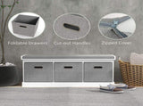Three-Drawer Shoe Storage Bench, with Padded Top Seat - White T3398P328295