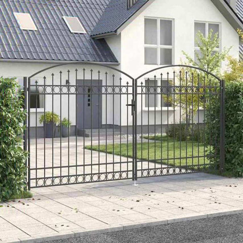 Fence gate with Lock Grey 400 x 200 cm Steel 42008945