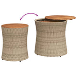 Garden Side Tables 2 pcs with Wooden Top Beige Poly Rattan 366290