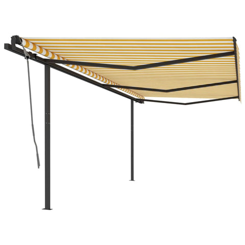 ZNTS Manual Retractable Awning with Posts 6x3 m Yellow and White 3070198