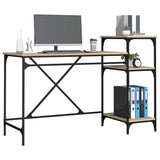 Desk with Shelves Sonoma Oak 135x50x90 cm Engineered Wood&Iron 826710