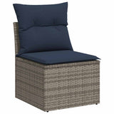 9 Piece Garden Sofa Set with Cushions Grey Poly Rattan Acacia 3326342