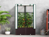 Raised Garden Bed with Trellis, Plastic Planter Box with PE Cover, Drainage Holes, Drain Plugs and T3398P313637