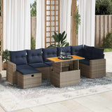 8 Piece Garden Sofa Set with Cushions Brown Poly Rattan Acacia 3328013
