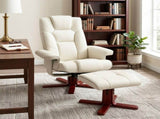 Faux Leather Manual Recliner and Footstool Set - Cream White T3398P548744
