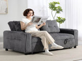 2 Seater Click Clack Sofa Bed with Pull Out Design, Corduroy Upholstery - Charcoal Grey T3398P424879
