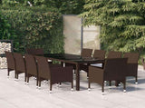11 Piece Garden Dining Set Poly Rattan Brown 3095929