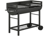 Charcoal Barbecue Grill with 2 Cooking Areas, Portable BBQ Trolley with Wheels, Height Adjustable T3398P553430