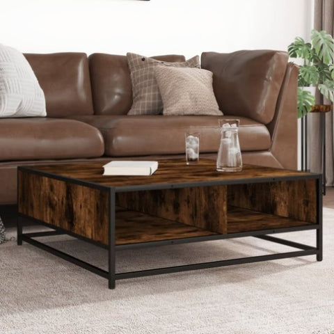 ZNTS Coffee Table Smoked Oak 80x80x30 cm Engineered Wood and Metal 848771