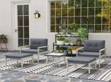 Five-Piece Rattan Patio Set, with Wood-Top Table - Grey T3398P377533