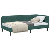 Corner Bed Frame with Headboard Dark Green 90 x 190 cm Velvet 42016598