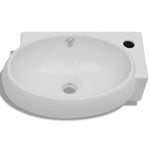 Ceramic Sink Basin Faucet & Overflow Hole Bathroom White 140698