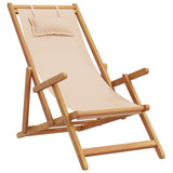 ZNTS Folding Beach Chairs 2 pcs Beige Fabric and Solid Wood 3214487