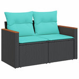 Garden Sofa with Cushions 2-Seater Black Poly Rattan 366035