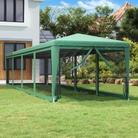 ZNTS Party Tent with 10 Mesh Sidewalls Green 3x12 m HDPE 319248