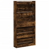 Shoe Cabinet with 4 Flip-Drawers Smoked Oak 80x21x163.5 cm 3214368