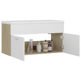 Sink Cabinet with Built-in Basin White and Sonoma Oak Engineered Wood 3070843
