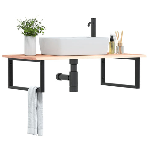 Basin Shelf Wall Mounted Steel and Solid Wood Oak 3302637