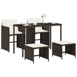 5 Piece Garden Dining Set with Cushions Brown Poly Rattan 365082