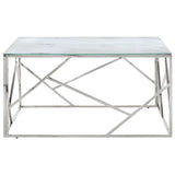 ZNTS Coffee Table Silver Stainless Steel and Tempered Glass 349955
