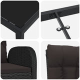 Garden Dining Set with Cushion 3 pcs Black Poly Rattan 3379520