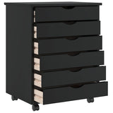 Rolling Cabinet with Drawers "MOSS" Black Solid Wood Pine 4015784