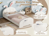 3ft Single Rabbit-Shaped Upholstered Bed Frame, Bunny Ear Headboard & Footboard Storage Pocket, Soft N652P412013W