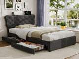 3ft Single Upholstered Bed with Rivet Design and Charging Station, Two Storage Drawers, Adjustable N652P412012G