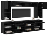 TV Wall Cabinet Set with LED 6 pcs Black Oak Engineered Wood 3402997